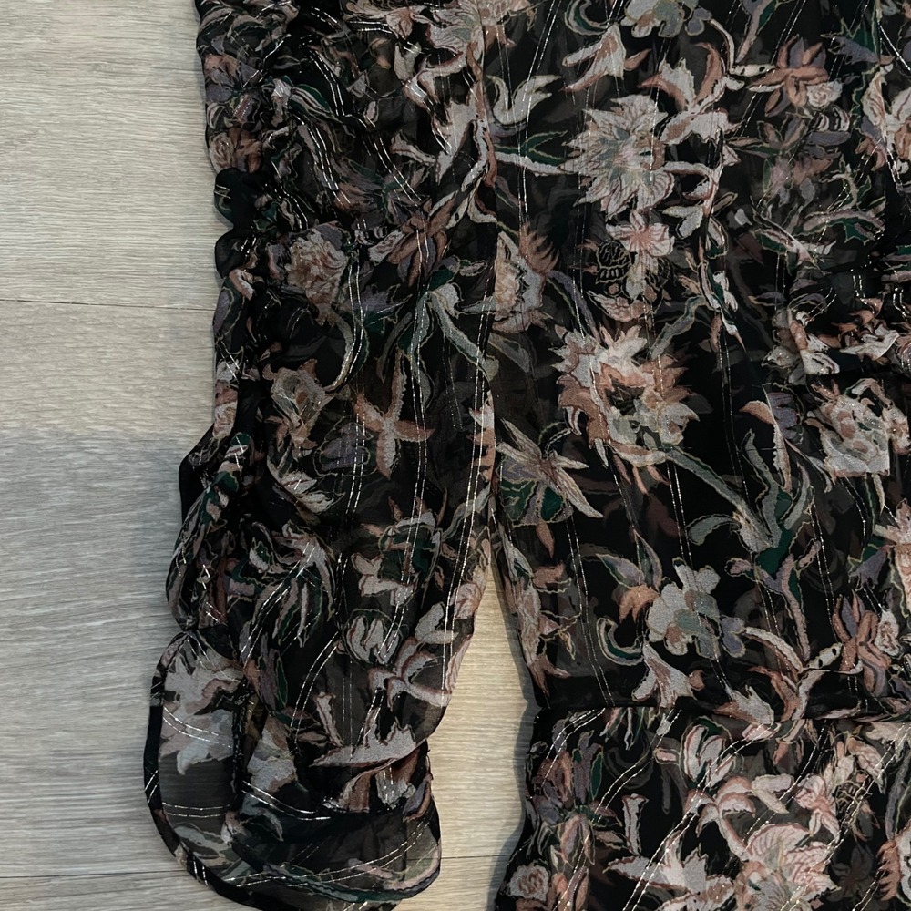 Veronica Beard Mitjana Floral Silk Dress Size 0 Black Ruched Sleeve Midi Chic - Picture 6 of 16